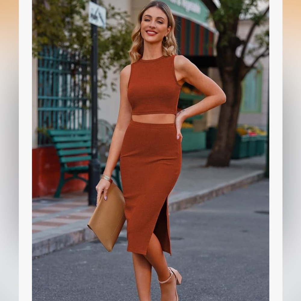 Rust Crop Top & Midi Skirt Set Size Small NWT - Picture 2 of 7